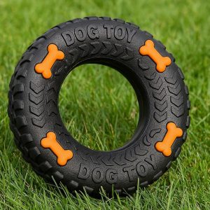 4 Interactive Rubber Tire Dog Toy Tough Ring for Teething Puppies and Power Chewers Durable Outdoor Fetch and Retrieve Play