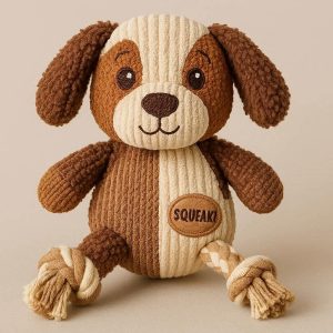 7 Multi Texture Plush Dog Toy with Squeaker and Rope Legs for Interactive Play and Comforting Cuddles for Small Puppies